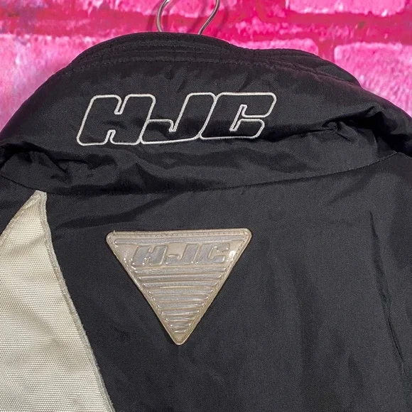 HJC Racing Star Moto Jacket Mens Large Black Blue Silver Vintage Y2K Motorcycle - Picture 4 of 9